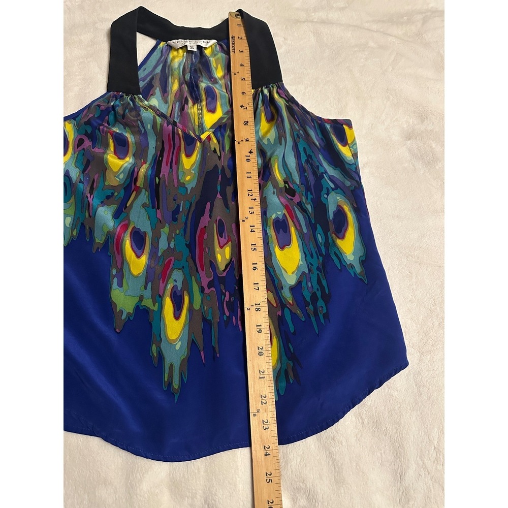 Trina Turk Silk Halter Top Blue Peacock Print V-Neck Women S Whimsigoth - Picture 15 of 15